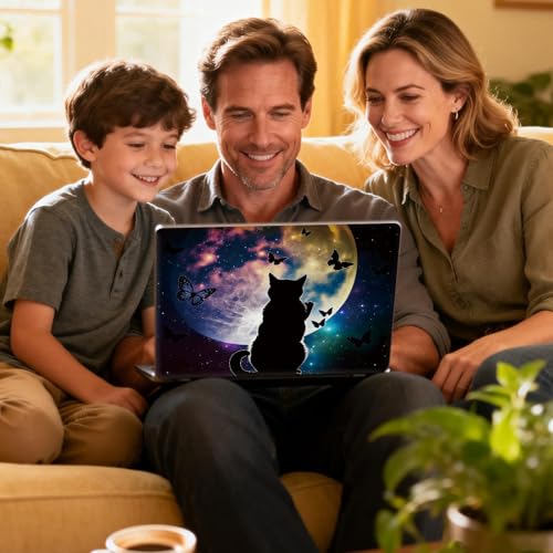 Universal Laptop Skin Sticker Decal for 11.6”12" 13" 13.3" 14" 15" 15.4" 15.6" Reusable Waterproof Scratch-Scratch Resistant Protective Vinyl Laptop Notebook Skin Stickers,Cute Cat and Butterfly Moon - color: Cute Cat and Butterfly Moon
