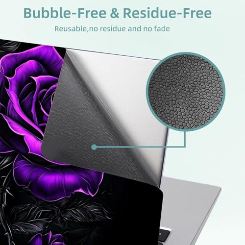 Universal Laptop Skin Decal, 3-Piece Vinyl Protector for 12 13 14 15.6" Notebook, Waterproof Anti-Scratch, Easy Trim & Bubble-Free Finish, Purple Rose - color: Purple Rose