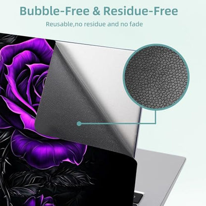 Universal Laptop Skin Decal, 3-Piece Vinyl Protector for 12 13 14 15.6" Notebook, Waterproof Anti-Scratch, Easy Trim & Bubble-Free Finish, Purple Rose - color: Purple Rose