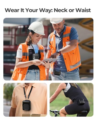 SLENPET Portable Waist Clip Fan, 6000mAh Battery Operated Necklace Fan, 23 Hours Working Time, 3 Speeds, 5100RPM Strong Airflow Hands-free Belt Fan for Outdoor Works, Farm, Hiking, Camping, Travel