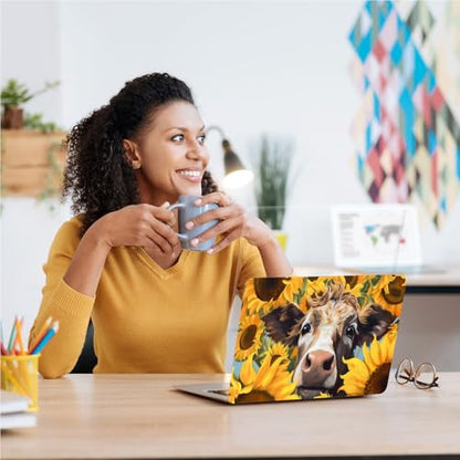 Universal Laptop Skin, DIY Cut-to-Fit Vinyl Cover Compatible with HP, Dell, Lenovo, Mac (13.3" to 15.6"), Anti-Scratch, No Residue & Bubble-Free Protective Decal Sticker, Cute Cow Sunflower - color: Cute Cow Sunflower