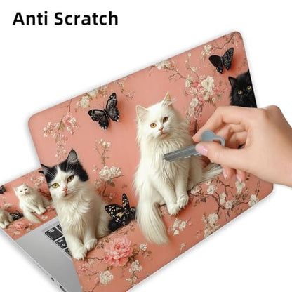 Aesthetic Laptop Skin Cover,12-15.6 Inch Universal Vinyl Sticker Decal,Waterproof Scratch-Resistant Notebook Wrap,Removable Residue-Free Protector,Floral Butterflies Cats - color: Floral Butterflies Cats