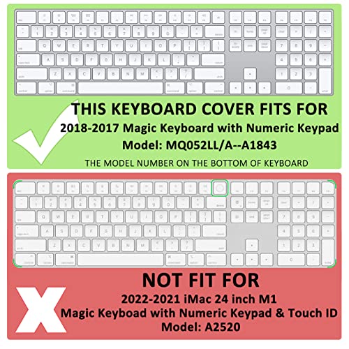 ProElife Keyboard Cover Skin for 2018-2017 Apple Magic Keyboard with Numeric Keypad A1843 US Enter MQ052LL/A Wireless Bluetooth Keyboard Ultra Thin Full Size TPU Protector, 0.13 mm, Transparent Clear | Clear, US Enter, Ultra Thin (0.13 mm), Full Size TPU