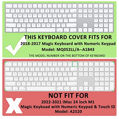 ProElife Keyboard Cover Skin for 2018-2017 Apple Magic Keyboard with Numeric Keypad A1843 US Enter MQ052LL/A Wireless Bluetooth Keyboard Ultra Thin Full Size TPU Protector, 0.13 mm, Transparent Clear | Clear, US Enter, Ultra Thin (0.13 mm), Full Size TPU