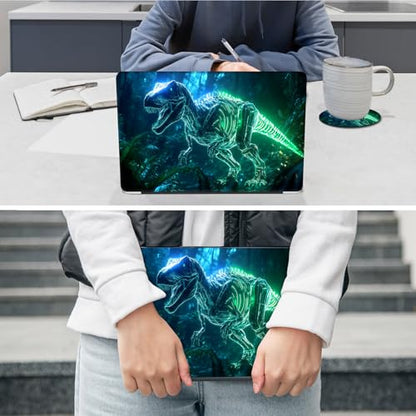 Laptop Skin Sticker Decal 12"-15.6" Universal Laptop/Notebook/Netbook Vinyl - Waterproof Scratch Resistant,Fits HP Dell Lenovo MacBook,2 Free Wrist Pads,Easy Apply & Remove,Green Glitter Dinosaur - color: Green Glitter Dinosaur
