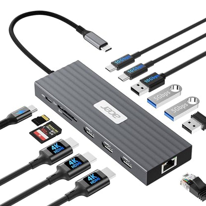 Acer Docking Station 3 Monitors with 3 HDMI, 13-in-1 USB C Hub for Laptop with 4K@60Hz HDMI, 1 Gbps Ethernet, 10Gbps Data, 100W PD, SD/TF, Laptop Dock for Acer, XPS, Spectre, Surface, Mac