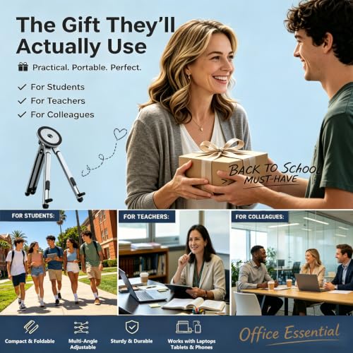 4-in-1 Foldable Laptop Stand with N52 Magnetic Phone Holder, Portable Aluminum Computer Stand for MacBook/ iPad/ Tablet, Adjustable Ergonomic Desk Stand for Home Office College Dorm & Travel Giftable