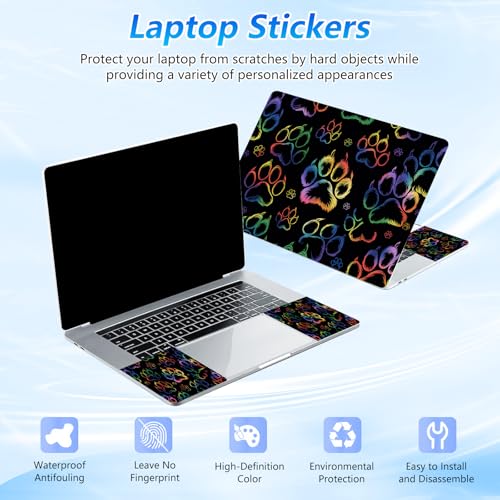 Universal Laptop Skin Sticker Decal with 2 Wrist Pad Skins, Waterproof Scratch Vinyl Cover for 11–15.6 Inch MacBook, HP, Dell, Lenovo, Cutable & Reusable,Rainbow Paw Print - color: Rainbow Paw Print