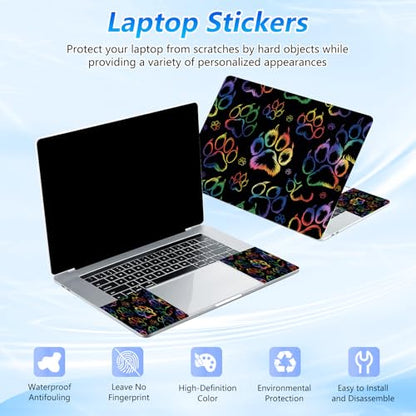 Universal Laptop Skin Sticker Decal with 2 Wrist Pad Skins, Waterproof Scratch Vinyl Cover for 11–15.6 Inch MacBook, HP, Dell, Lenovo, Cutable & Reusable,Rainbow Paw Print - color: Rainbow Paw Print