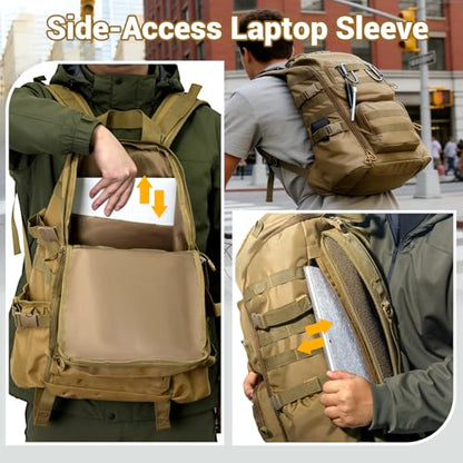 kokkoya 40L Tactical Backpack with Laptop Compartment Molle Slim Bag Men - color: Khaki