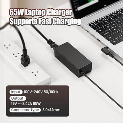 VUOHOEG 65W Chromebook Charger Compatible with Acer C720 C740 CB3-431 CB3-532 CB5-571 C910, Spin 3/5, Switch Alpha 12, Aspire R13 R15 – 3.0x1.1mm Replacement with US Power Cord