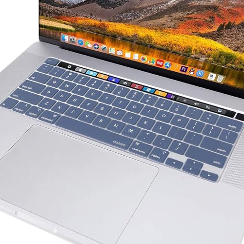 MOSISO Keyboard Cover Compatible with MacBook Pro 13 inch M2 2023, 2022, 2021 2020 M1 A2338 A2289 A2251&Compatible with MacBook Pro 16 2020 2019 A2141 Touch ID,Protective Silicone Skin, Steel Blue - color: Steel Blue