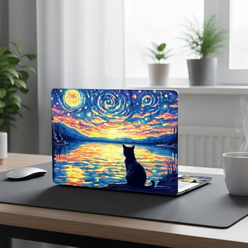 Aesthetic Laptop Skin Cover,12-15.6 Inch Universal Vinyl Sticker Decal,Waterproof Scratch-Resistant Notebook Wrap,Removable Residue-Free Protector,Starry Cat - color: Starry Cat