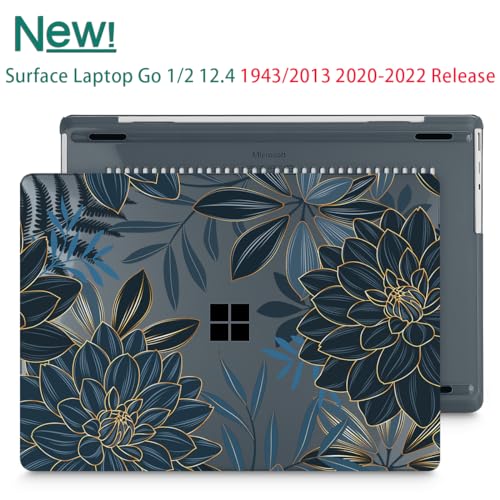 Mektron 2023 Microsoft Surface Laptop GO 3 Case 12.4" Compatible with Go 2/1 Laptop Cover 2022-2020 Releases Model 1943/2013 Plastic Hard Shell Case with Screen Protector, Dahlia Flower C035 - color: Dahlia Flower C035