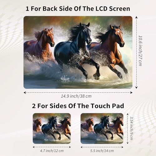 Laptop Skin Sticker 3-Piece Set,Horse Running | Trim-to-fit 3-piece vinyl set with one 15 x 10.6 in lid skin and two palm-rest decals for many 12-15.6 in laptops - color: Horse Running