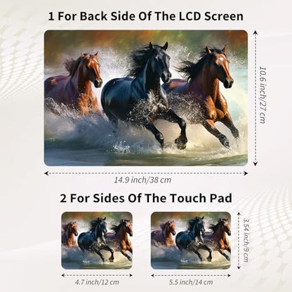 Laptop Skin Sticker 3-Piece Set,Horse Running | Trim-to-fit 3-piece vinyl set with one 15 x 10.6 in lid skin and two palm-rest decals for many 12-15.6 in laptops - color: Horse Running
