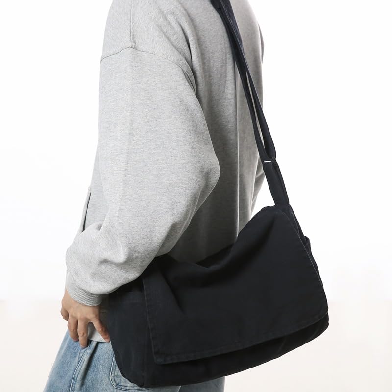 Canvas Messenger Bag Large Messenger Bags for Women Men Casual Canvas Crossbody Shoulder Bag with Multiple Pockets - color: Black