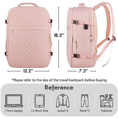 Large Travel Backpack Women, Flight Approved Carry On Backpack, Water Resistant Anti-Theft Large Casual Daypack Fit 17 Inch Laptop with USB Charging Port, Pink - color: Pink, size: 17.3 inch
