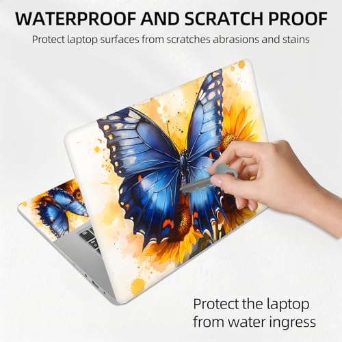 Blue Butterfly on Sunflowers Universal Laptop Skin Sticker 3PCS,Protective Decal Trim-to-Fit 11.6" 13.3" 14" 15.6" Laptop Vinyl Cover,Removable Anti-Scratch Computer Decal Protector - color: Blue Butterfly on Sunflowers