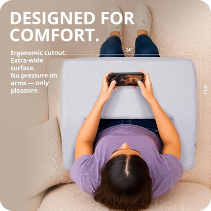 Laptop Pillow for Bed & Couch – 24" Lap Desk with High Density Foam, 16" Leg Spacing, Arm Rests, Side Pockets, 2 Washable Covers | Gaming, Reading, Steam Deck, Switch