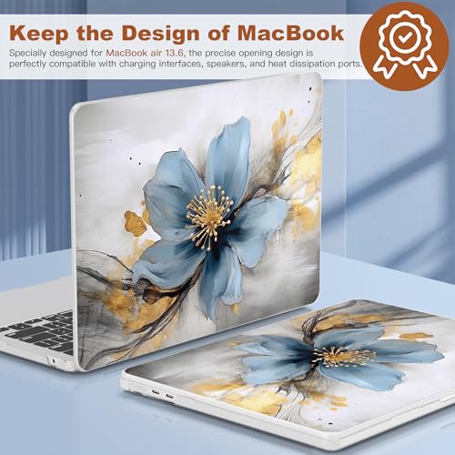 CISSOOK Compatible with MacBook Air 13.6 inch Case M2 M3 M4 M5 | A3449 A3240 A3113 A2681, 5in1 Set Hard Shell Case Keyboard Cover for MacBook Air 13.6 inch 2022 - 2026, Retro Golden Floral - color: Air13.6inch-Retro Golden Floral