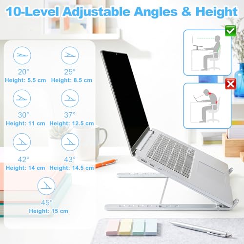 SAYEEC Laptop Stand for Desk Portable Laptop Riser 7 Angles Ergonomic Adjustable Computer Stand Aluminum Foldable Laptop Stands Ventilated Cooling Notebook Holder for 10-15.6" Laptops Tablet (Silver) - color: Silver