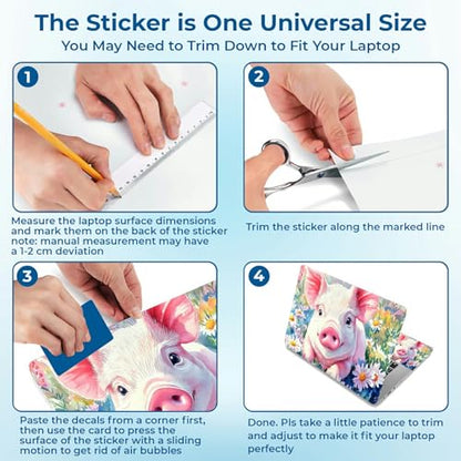 Reusable Universal Laptop Skin Sticker, Cut to Fit for 11.6–15.6 Inch Laptops, Waterproof Protective Film, No-Residue - Daisy Meadow Pig - color: Daisy Meadow Pig