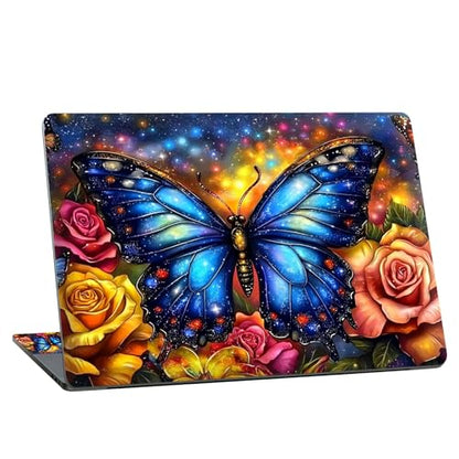 Universal Laptop Skin Sticker with 2 Wrist Pad Skins, Waterproof Scratch Resistant Vinyl Laptop Cover Decal, Cut to Fit for 11–15.6 Inch MacBook HP Dell Lenovo, Rose Blue Butterfly - color: Rose Blue Butterfly