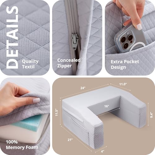 Laptop Pillow for Bed & Couch – 24" Lap Desk with High Density Foam, 16" Leg Spacing, Arm Rests, Side Pockets, 2 Washable Covers | Gaming, Reading, Steam Deck, Switch