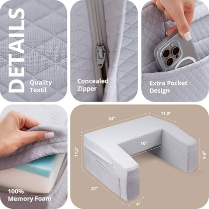 Laptop Pillow for Bed & Couch – 24" Lap Desk with High Density Foam, 16" Leg Spacing, Arm Rests, Side Pockets, 2 Washable Covers | Gaming, Reading, Steam Deck, Switch
