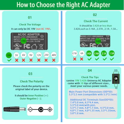 19V 3.42A DC Power Supply Adapter, 19 Volt Laptop Charger AC 100-240V 50-60hz, Compatible for 19Vdc Gateway Toshiba Acer Lenovo Asus Samsung Laptop JBL Speaker LG LCD Monitor.