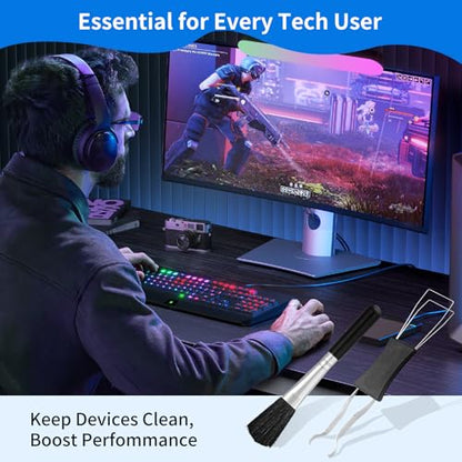 6PCS Keyboard Cleaning Kit with Keycap Puller & Switch Puller, Mini Anti-Static Dust Brush for Computer Motherboard Camera Small Space, Stainless Steel Key Remover for Mechanical Keyboard