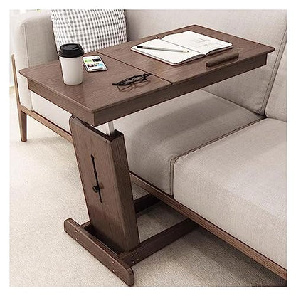 Coffee Table, Height-Adjustable C-shaped Side Table, Folding Coffee Table with Tilting Table Top, Sofa Bedside, Laptop Stand, TV Tray with Storage Basket, Snack Side Table
