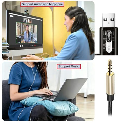 xiwai 2pcs/lot USB to 3.5mm Audio Adapter Type-A Male USB2.0 to TRS TRRS Female AUX & MIC Sound Card 24bit 96kHz Adapter Compatible with Laptop Desktop - style: USB-A to 3.5mm Male Audio