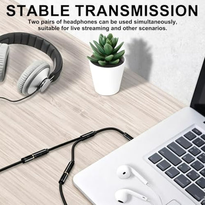 3.5mm Headphone Splitter, 2Pcs Headphone Splitter Audio & Mic Support, Aux Splitter 1 in 2 Out Stereo Y Cable Compatible with Phone, Tablet, Laptop, PC, Switch, MP3