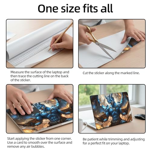 Aesthetic Laptop Skin Sticker, Blue Dragon Mage with Floating Tomes Waterproof Vinyl Laptop Decal, Removable Bubble Free, Reusable Protective Cover for 13 14 15 15.6 Inch - color: Blue Dragon Mage with Floating Tomes