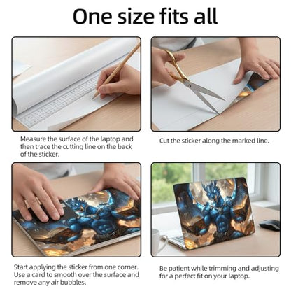 Aesthetic Laptop Skin Sticker, Blue Dragon Mage with Floating Tomes Waterproof Vinyl Laptop Decal, Removable Bubble Free, Reusable Protective Cover for 13 14 15 15.6 Inch - color: Blue Dragon Mage with Floating Tomes