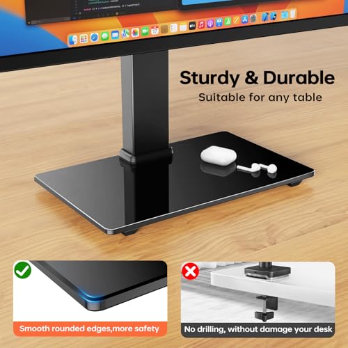 Afaloona Freestanding Single Monitor Stand for 13-32 Inch Monitor, No Clamp | Max Load 77lbs | Tempered Glass Base | ±25° Swivel | -5° to +10° Tilt | 360° Rotation | 4 Height Options | VESA 75×75/100×100 - size: Single Monitor Stand