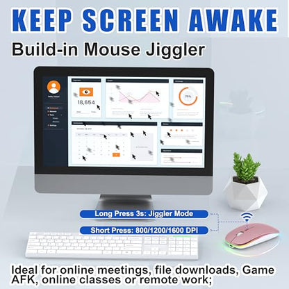 Gizdot-R1 LED Mouse for MacBook Air/iPad/Laptop, Bluetooth Rechargeable Silent Mouse with USB-C, Built-in Mouse Jiggler, 4-Mode Wireless Mouse Compatible with macOS/iOS/Windows/Android - color: Rose Gold