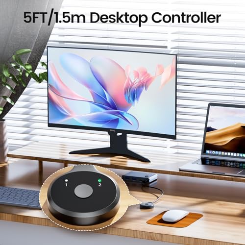 USB 3.0 Switch 2 in 4 Out with Desktop Controller, Aluminum USB Switch for 2 Computers with 1xUSB C Port and 3xUSB A Ports, 2 USB A to A Cables for Mouse, Keyboard, Printer, Webcam, U-Disk