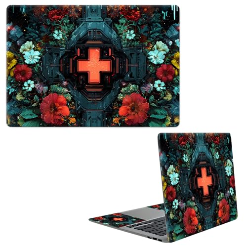 Laptop Skin Sticker Decal, Universal Protective Cover Fit 12 13 14 15.6 Inch Notebook, Reusable Water-Resistant Vinyl Decal w/ 2 Wrist Pads for Business Travel Office, Cross Flower - color: Cross Flower