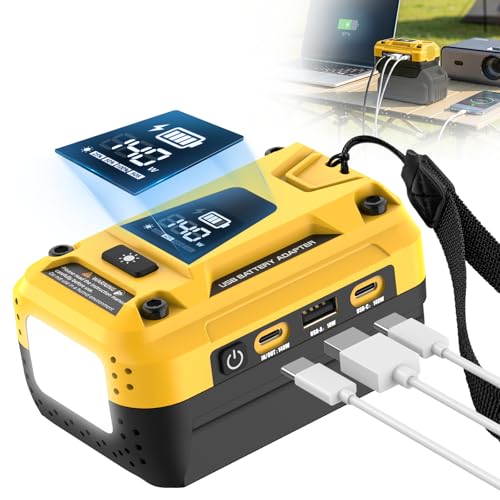 140W USB Battery Charger Compatible with DeWalt 20V Battery | Type-C Input & Output Fast Charging, 18W USB-A, Portable Phone Charger with 700LM LED Work Light, LED Screen Display - color: Yellow