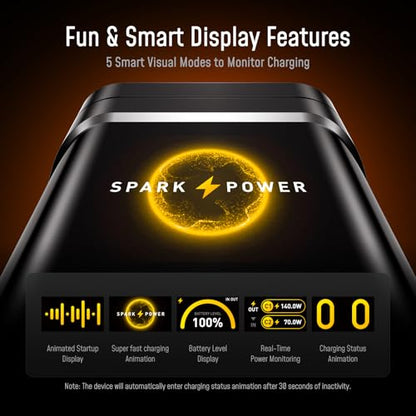 AOHI 210W PD3.1 PPS Power Bank 10000mAh, Dual 140W USB-C Ports Fast Charging Portable Charger with Smart Display, The Future Starship 37Wh Battery Pack for MacBook Pro/Air, iPad, iPhone 17,Galaxy,Gray