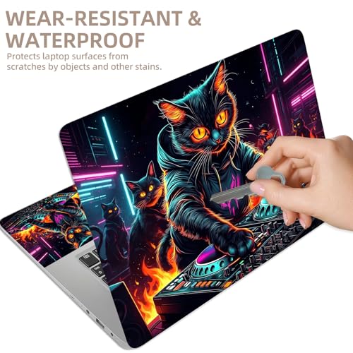 Universal Laptop Skin Sticker for 12/13/14/15.6 Inch Laptops, Reusable Vinyl Laptop Decal Cover, Waterproof Scratch Resistant Notebook Skin with 2 Wrist Pads,DJ Black Cat - color: DJ Black Cat