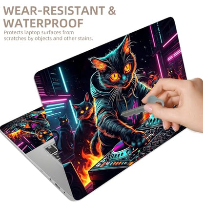 Universal Laptop Skin Sticker for 12/13/14/15.6 Inch Laptops, Reusable Vinyl Laptop Decal Cover, Waterproof Scratch Resistant Notebook Skin with 2 Wrist Pads,DJ Black Cat - color: DJ Black Cat