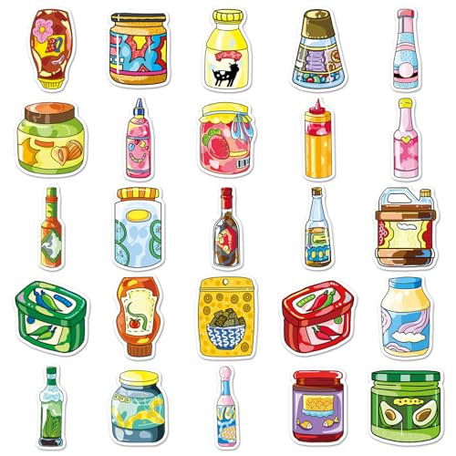 51 Pcs Sauce & Condiment Doodle Stickers - Cute Foodie Kawaii Vinyl Decals for Cooks, Kitchen Ketchup, Mayo Fun Sticker Pack(Sauce) - color: Sauce