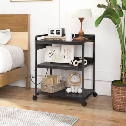 Livofloral Printer Stands with Charging Station, 25.2 x 18.9 Inch Large Printer Stand with Wheels for Home Office, 3 Tier Printer Table with Power Outlet USB Port, Printer Shredder Stand, Black - color: Black