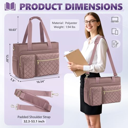 SDYSM Teacher Tote Bag 15.6 inch Laptop Bag Work Bags for Women Nurse Tote Professional Computer Messenger Shoulder Bags Laptop Briefcase for Office, College, Nursing, Dusty Pink - color: Dusty Pink