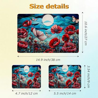 Universal Laptop Skin Sticker with 2 Wrist Pad Decals, 3-Piece Removable Vinyl Laptop Cover, Moon Butterfly Poppy Waterproof Anti-Scratch, Easy-Trim Fit for 13.3" 14" 15.6" Laptops - color: Moon Butterfly Poppy