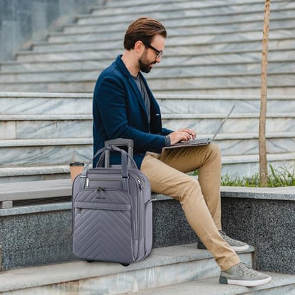VANKEAN Carry On Underseat 16-inch Multi-functional Underseater Lightweight Overnight Suitcase with Wheels, Roller Case for Men Women Travel Business, Dark Grey - color: Dark Grey